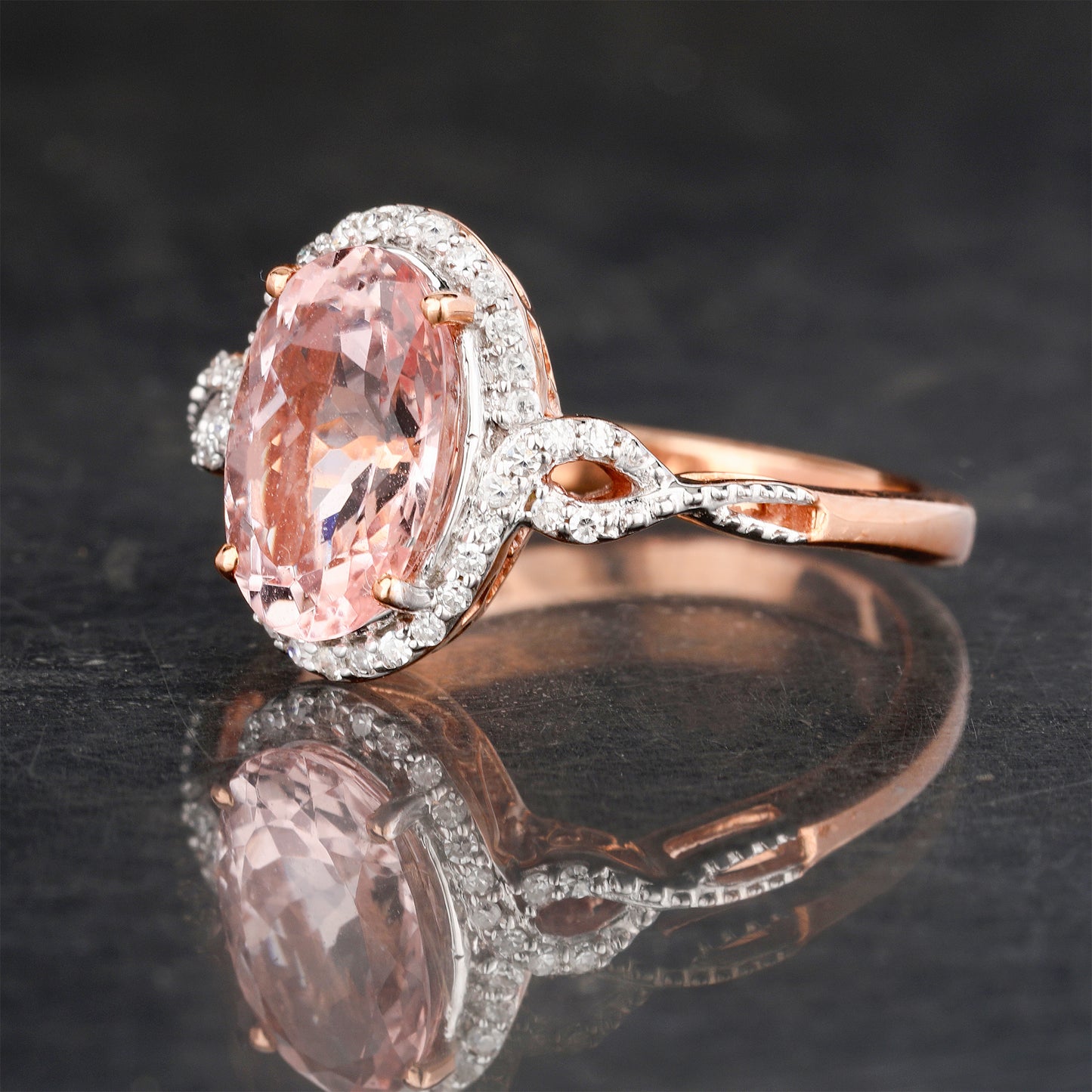Morganite Ring With Diamonds 2.58 Carats 9K Rose Gold