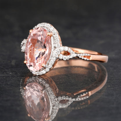 Morganite Ring With Diamonds 2.58 Carats 9K Rose Gold