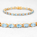 Blue Topaz Tennis Bracelet 11.2 Carats Gold Plated Silver