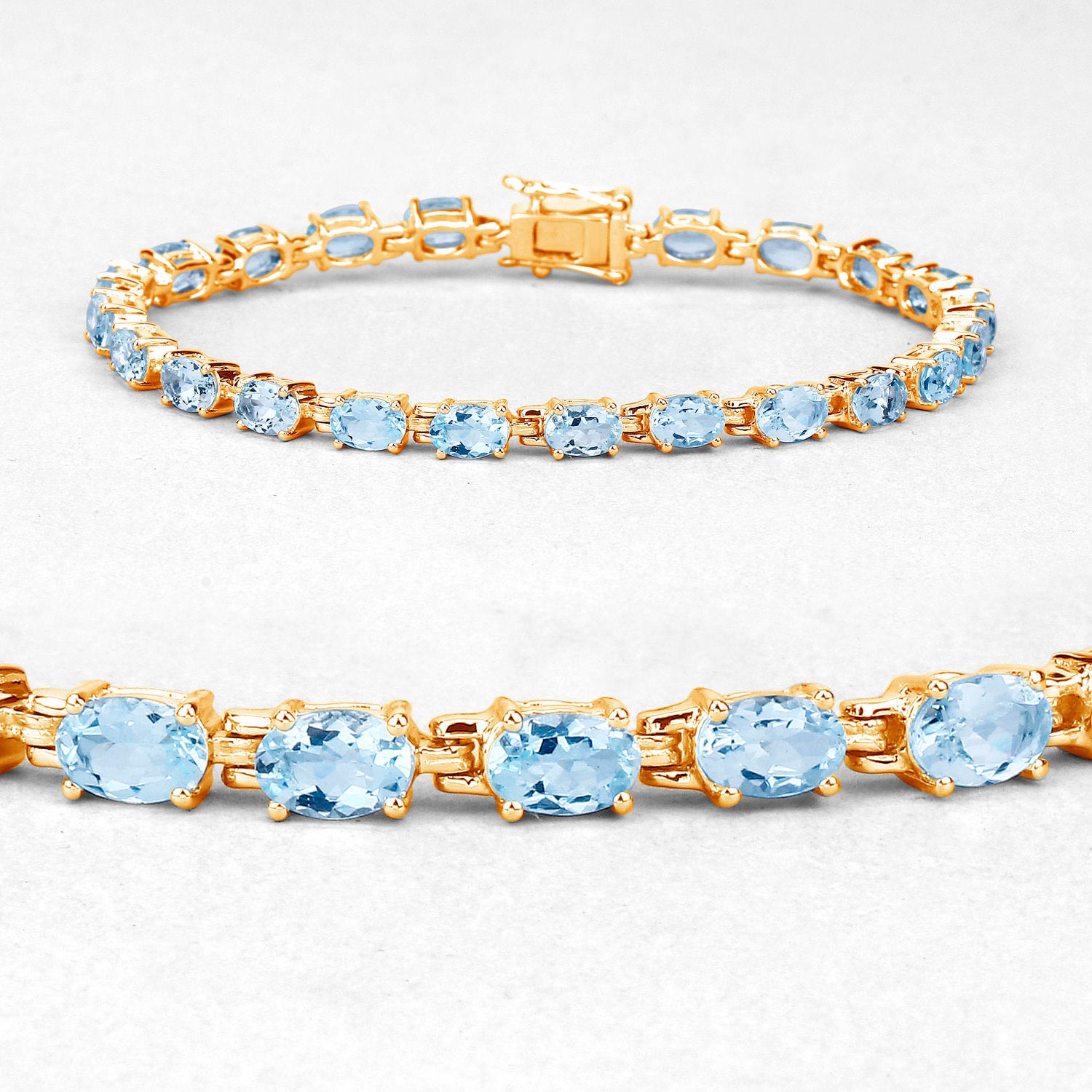 Blue Topaz Tennis Bracelet 11.2 Carats Gold Plated Silver