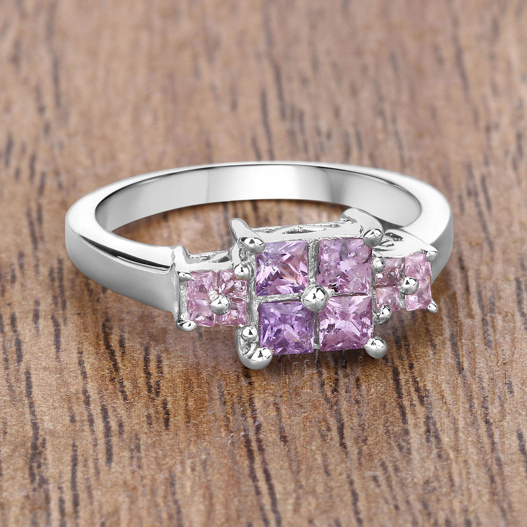 Pink Sapphire Ring 0.92 Carats Sterling Silver