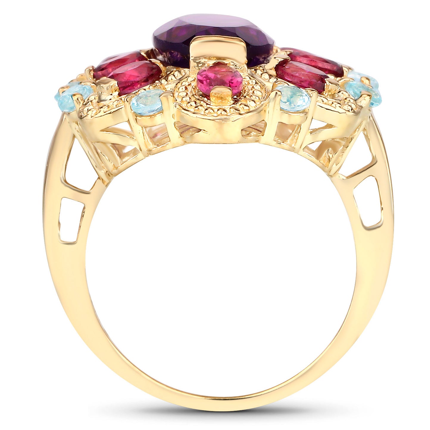Amethyst Cocktail Ring Rhodolite Garnets and Blue Topazes 9.10 Carats