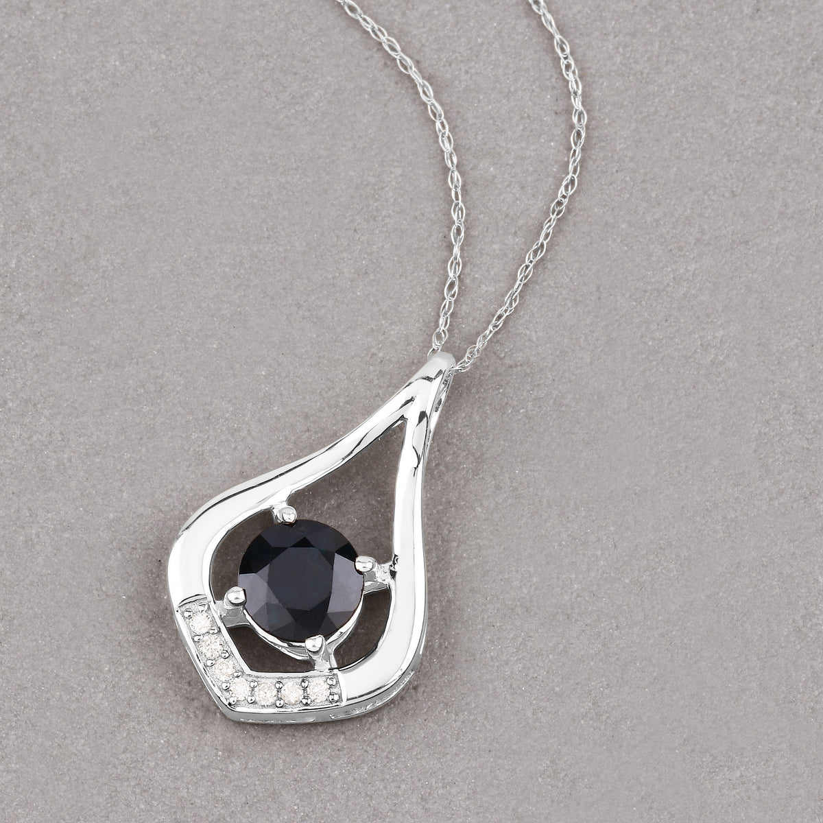 Blue Sapphire Pendant With Diamonds 1.2 Carats 10K White Gold