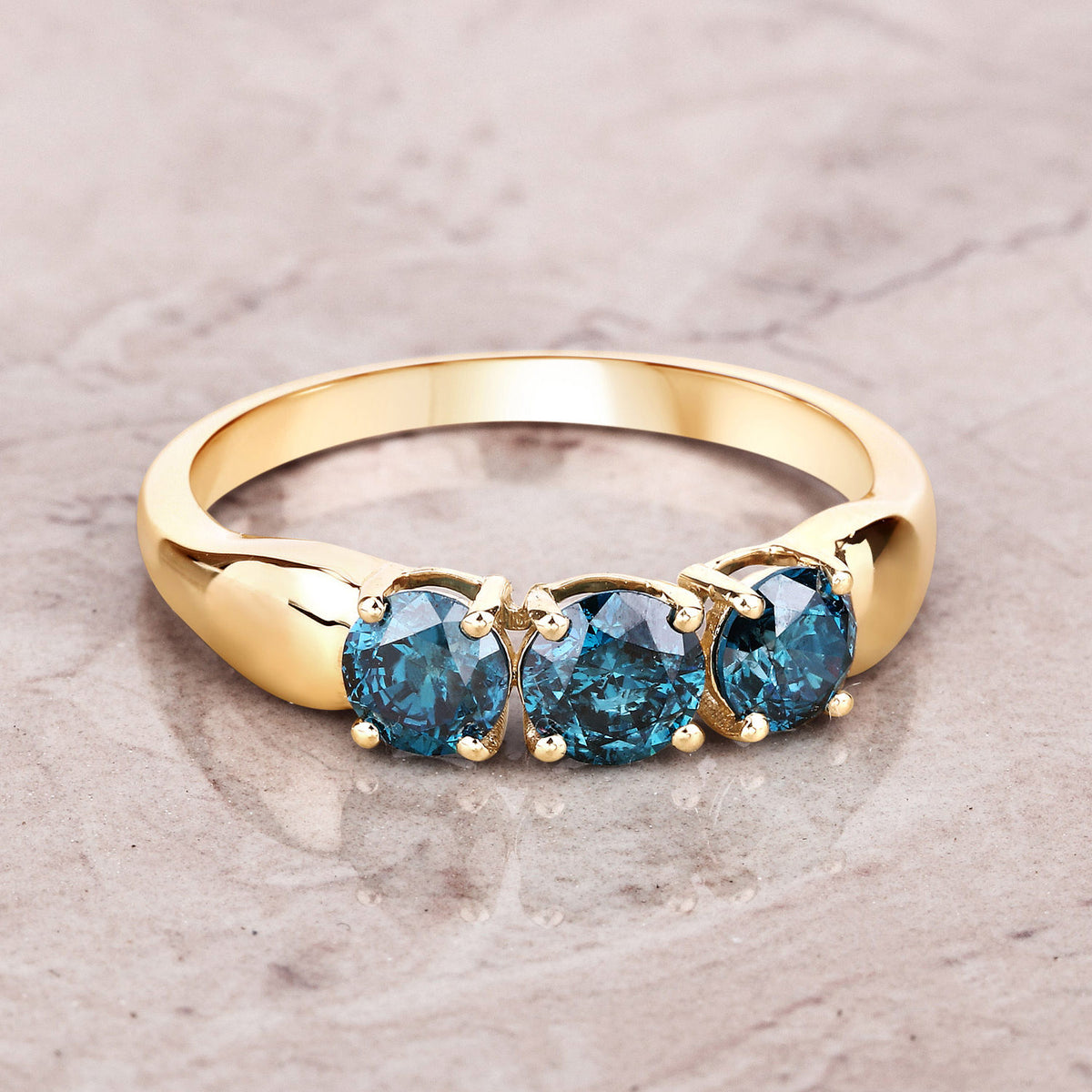 Blue Diamond Ring 1 Carats 14K Yellow Gold