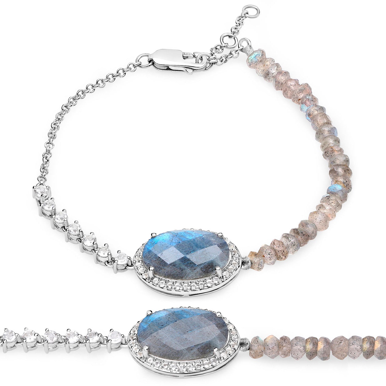 Labradorite Bracelet With White Topaz 17.4 Carats Sterling Silver