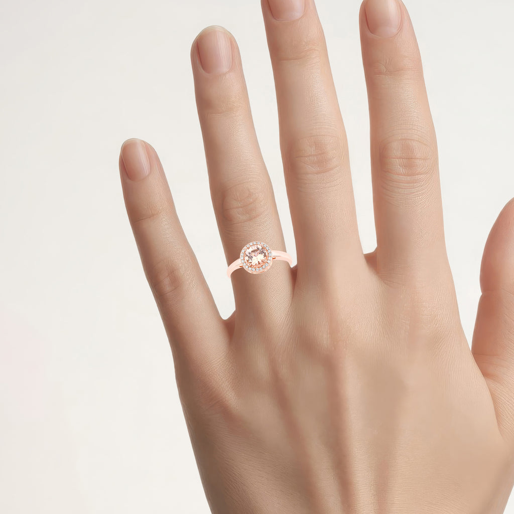 Morganite Ring With Diamonds 0.8 Carats 14K Rose Gold