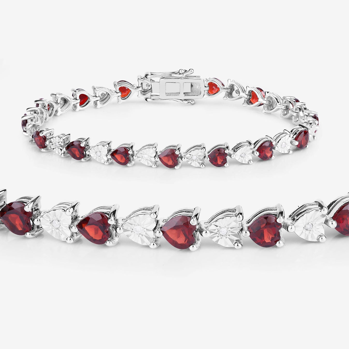 Garnet Tennis Bracelet With Diamonds 7.6 Carats Sterling Silver