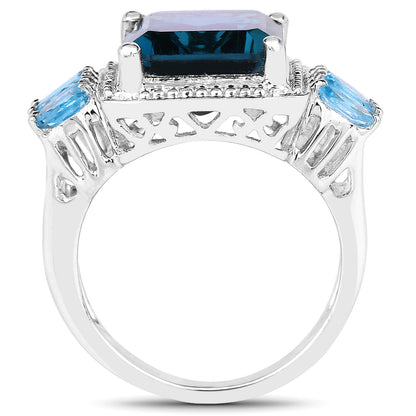 London Blue Topaz Cocktail Ring Swiss Blue Topaz Setting 8.25 Carats