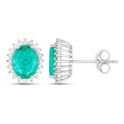 Zambian Emerald Earrings Diamonds 2.65 Carats 14K White Gold