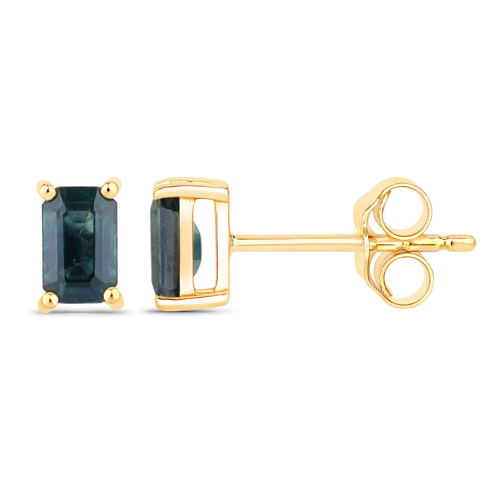 Blue Sapphire Stud Earrings 0.78 Carats 14K Yellow Gold