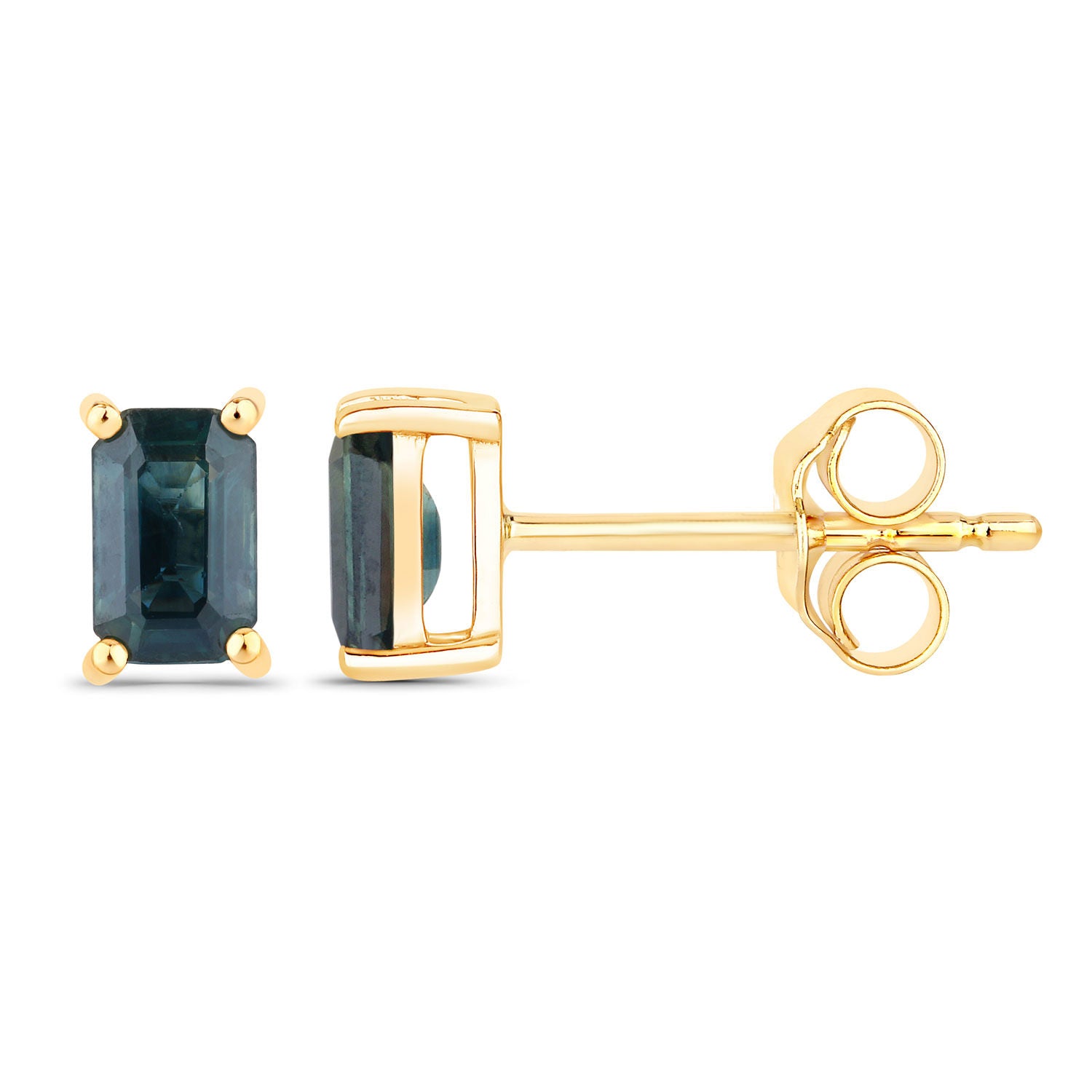 Blue Sapphire Stud Earrings 0.78 Carats 14K Yellow Gold