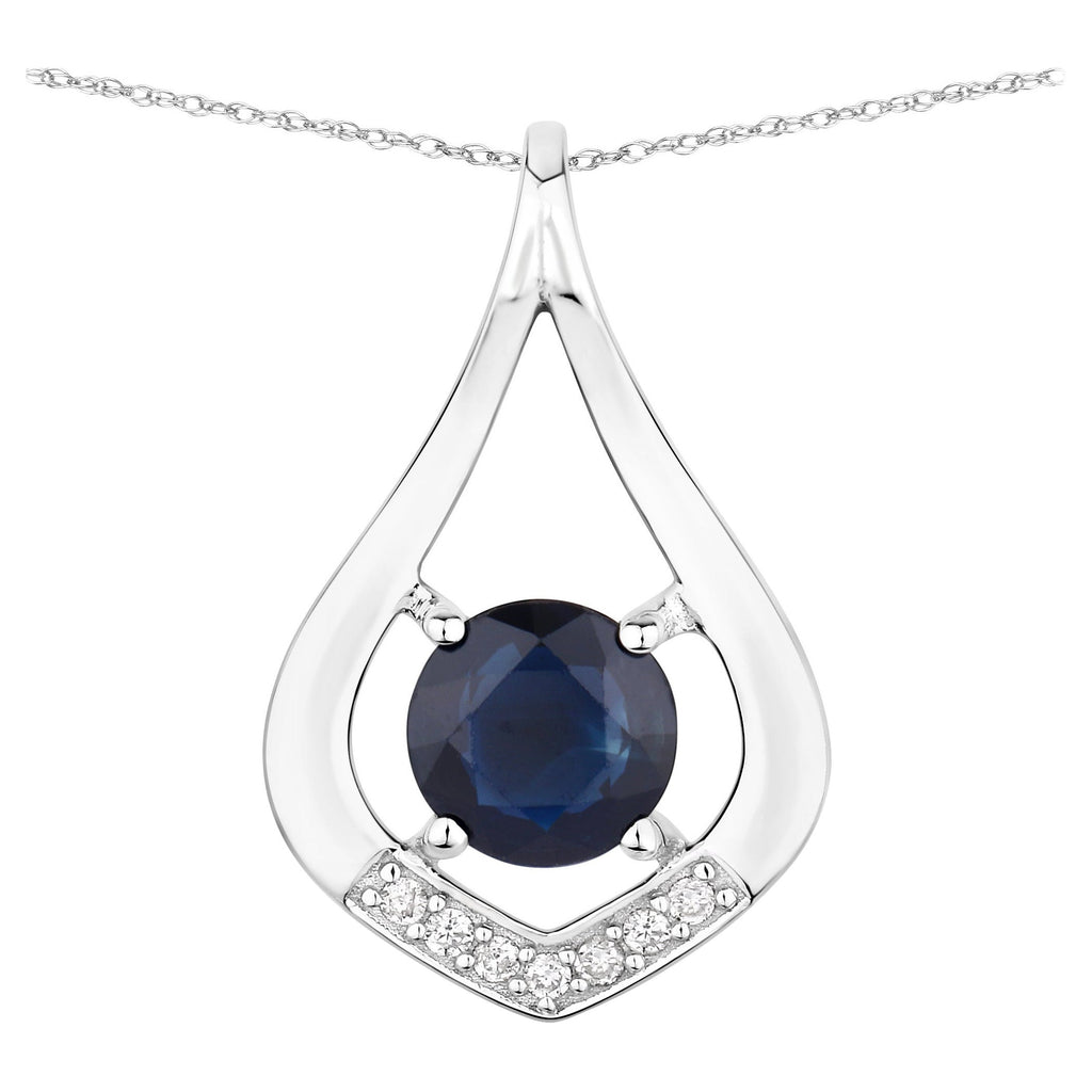 Blue Sapphire Pendant With Diamonds 1.2 Carats 10K White Gold
