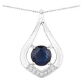Blue Sapphire Pendant With Diamonds 1.2 Carats 10K White Gold