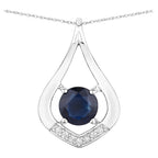 Blue Sapphire Pendant With Diamonds 1.2 Carats 10K White Gold