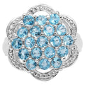 Swiss Blue Topaz Flower Ring 1.88 Carats Sterling Silver