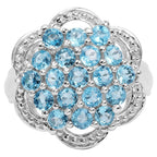 Swiss Blue Topaz Flower Ring 1.88 Carats Sterling Silver