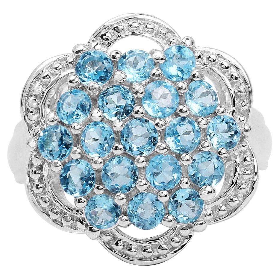 Swiss Blue Topaz Flower Ring 1.88 Carats Sterling Silver