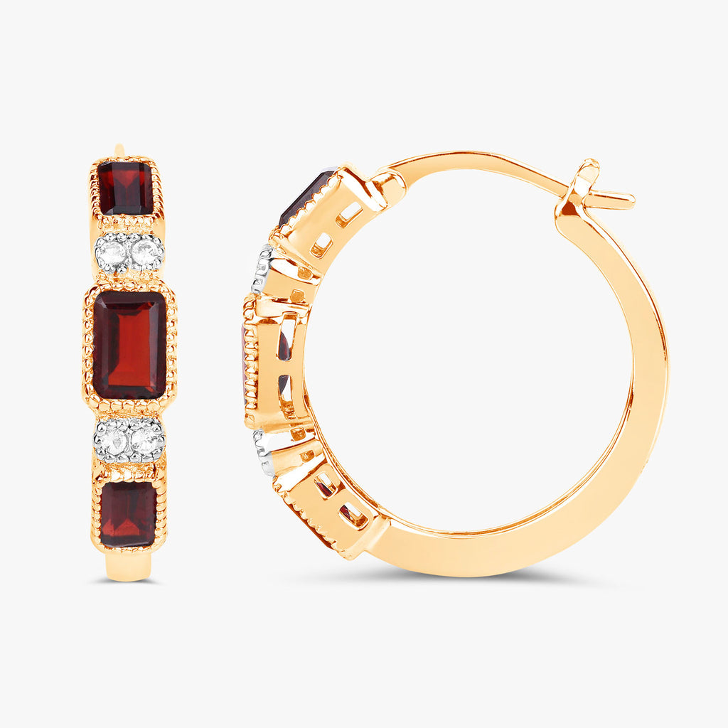 Garnet Earrings With White Topaz 2.72 Carats Gold Plated Silver