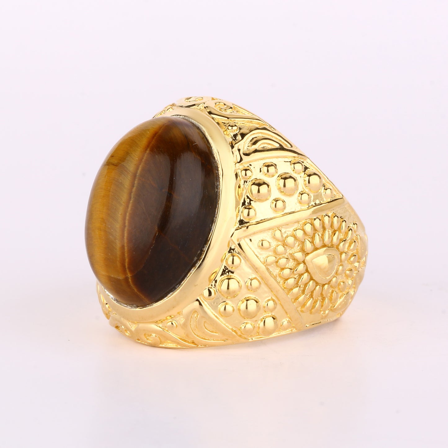 Tiger Eye  Ring 12.5 Carats Gold Plated Silver