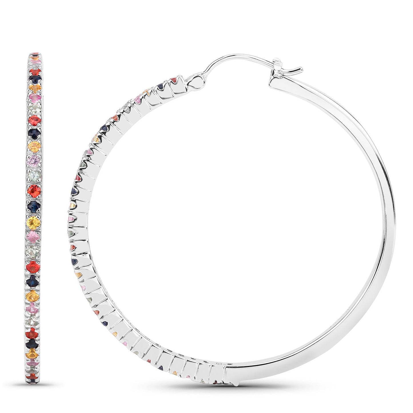 Natural Multicolor Sapphire Hoop Earrings 2.16 Carats Sterling Silver
