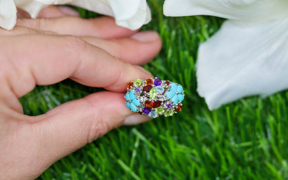 Multicolor Gemstones Cluster Flower Ring 4.06 Carats