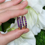 Amethyst Hoop Earrings 4.8 Carats 14K Yellow Gold Plated Silver