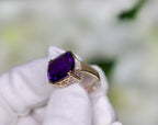 Natural Amethyst Statement Ring Diamond Setting 11.5 Carats 14K Gold