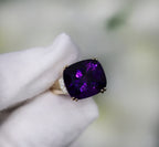 Natural Amethyst Statement Ring Diamond Setting 11.5 Carats 14K Gold