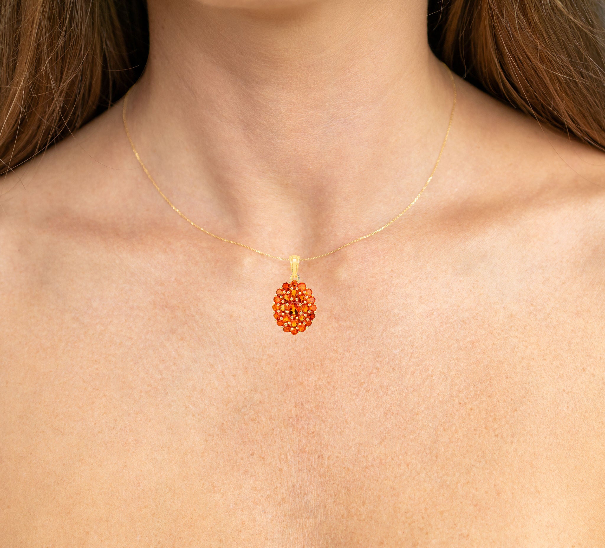 Citrine Cluster Pendant Necklace 4.06 Carats 18K Yellow Gold Plated Silver