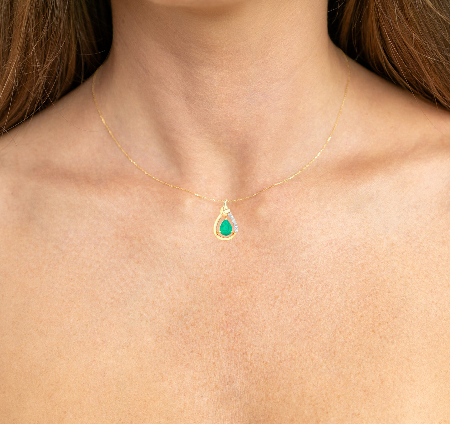 Zambian Emerald Pendant Necklace Diamonds 1.19 Carats 10K Yellow Gold