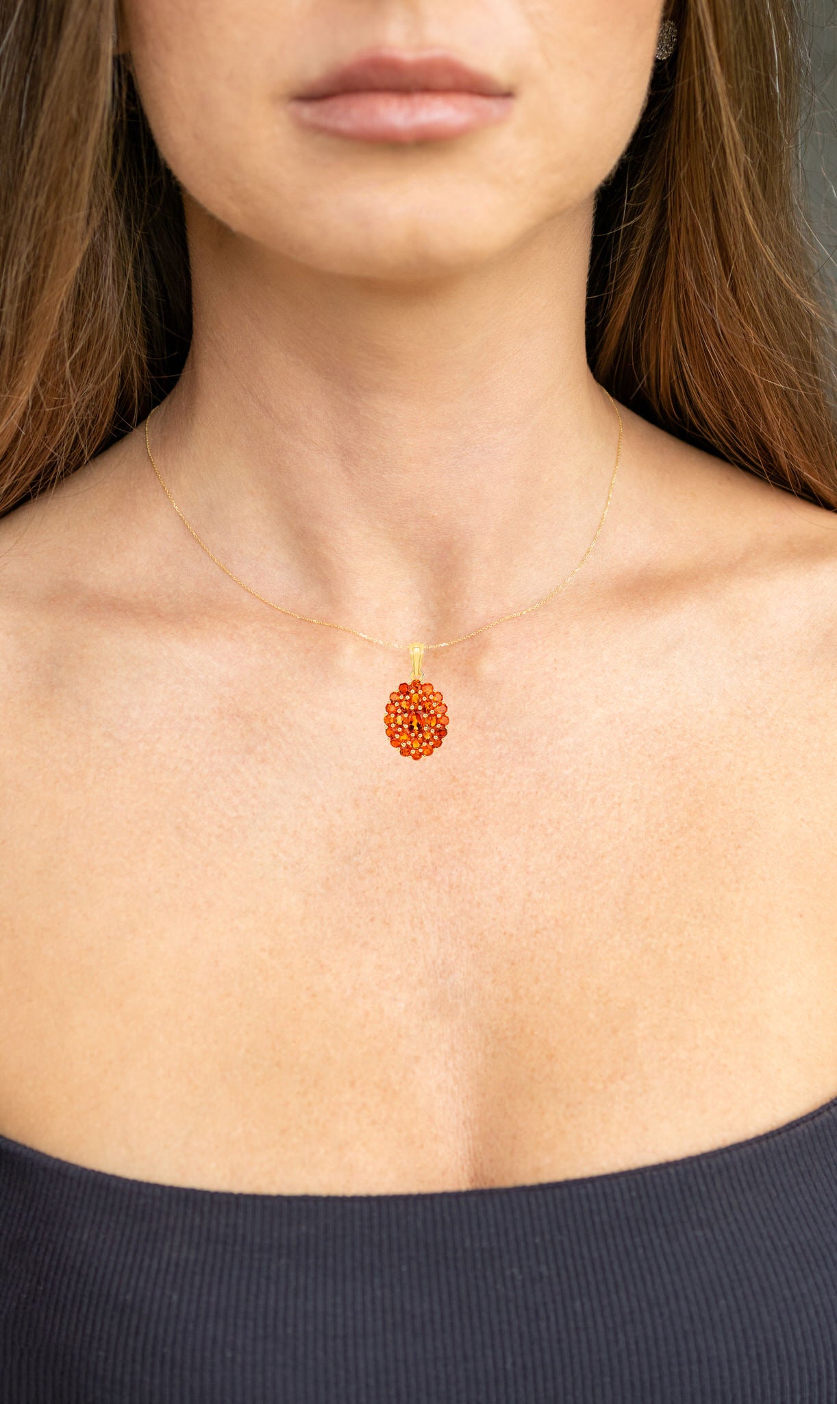 Citrine Cluster Pendant Necklace 4.06 Carats 18K Yellow Gold Plated Silver