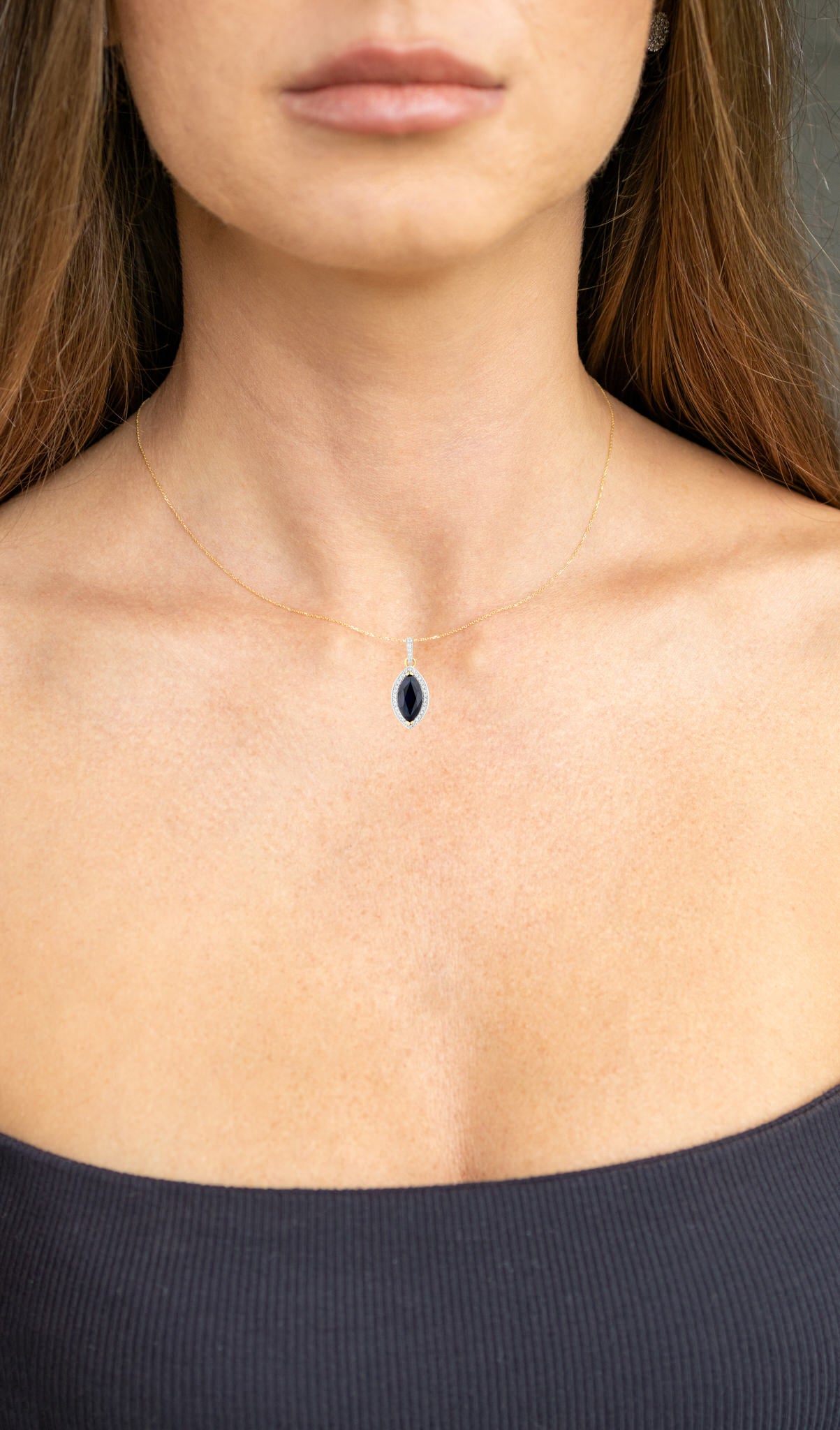 Blue Sapphire Pendant Necklace Diamonds 2.28 Carats 10K Yellow Gold
