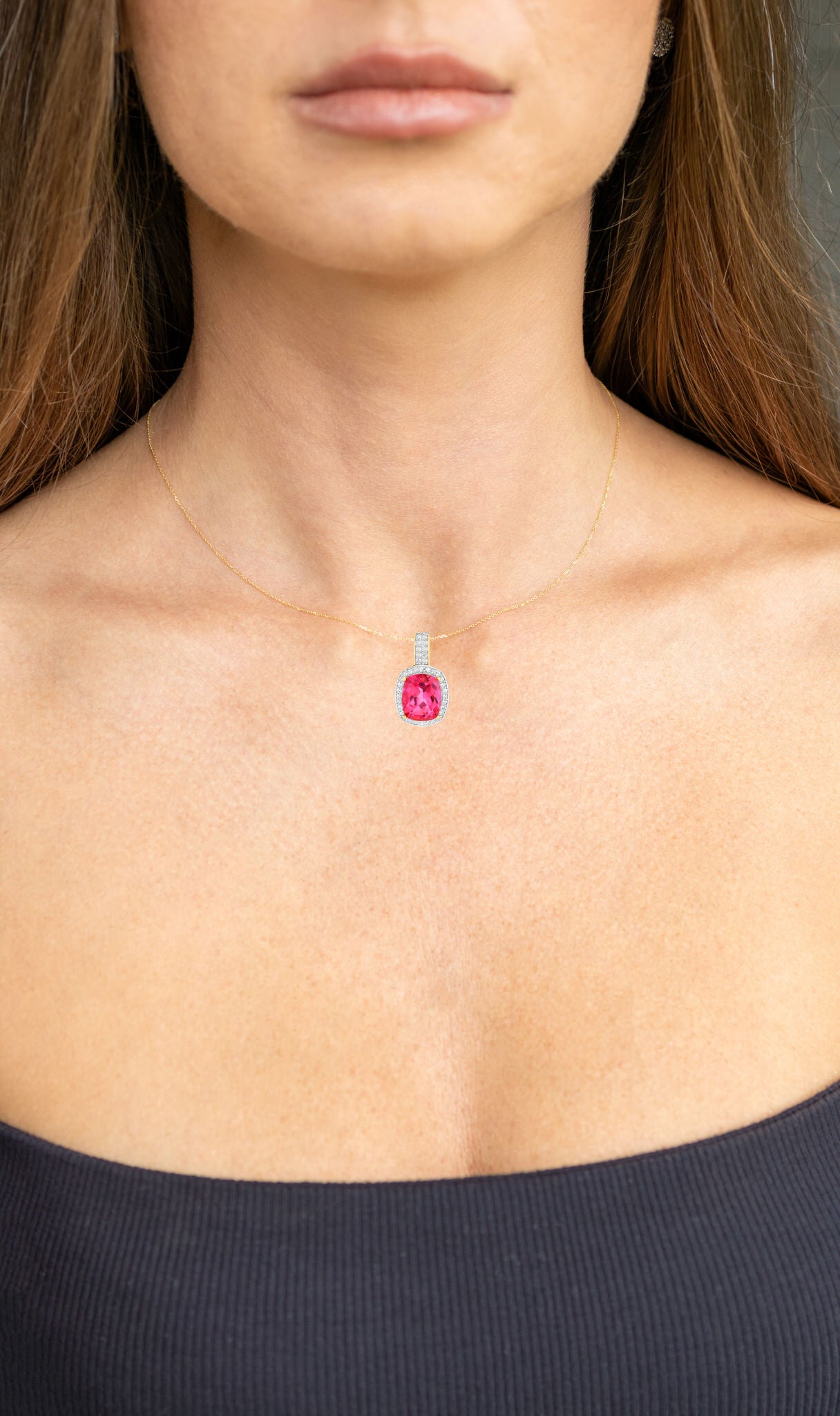 Pink Topaz Pendant White Topaz Setting 6.85 Carats 18K Yellow Gold Plated Silver