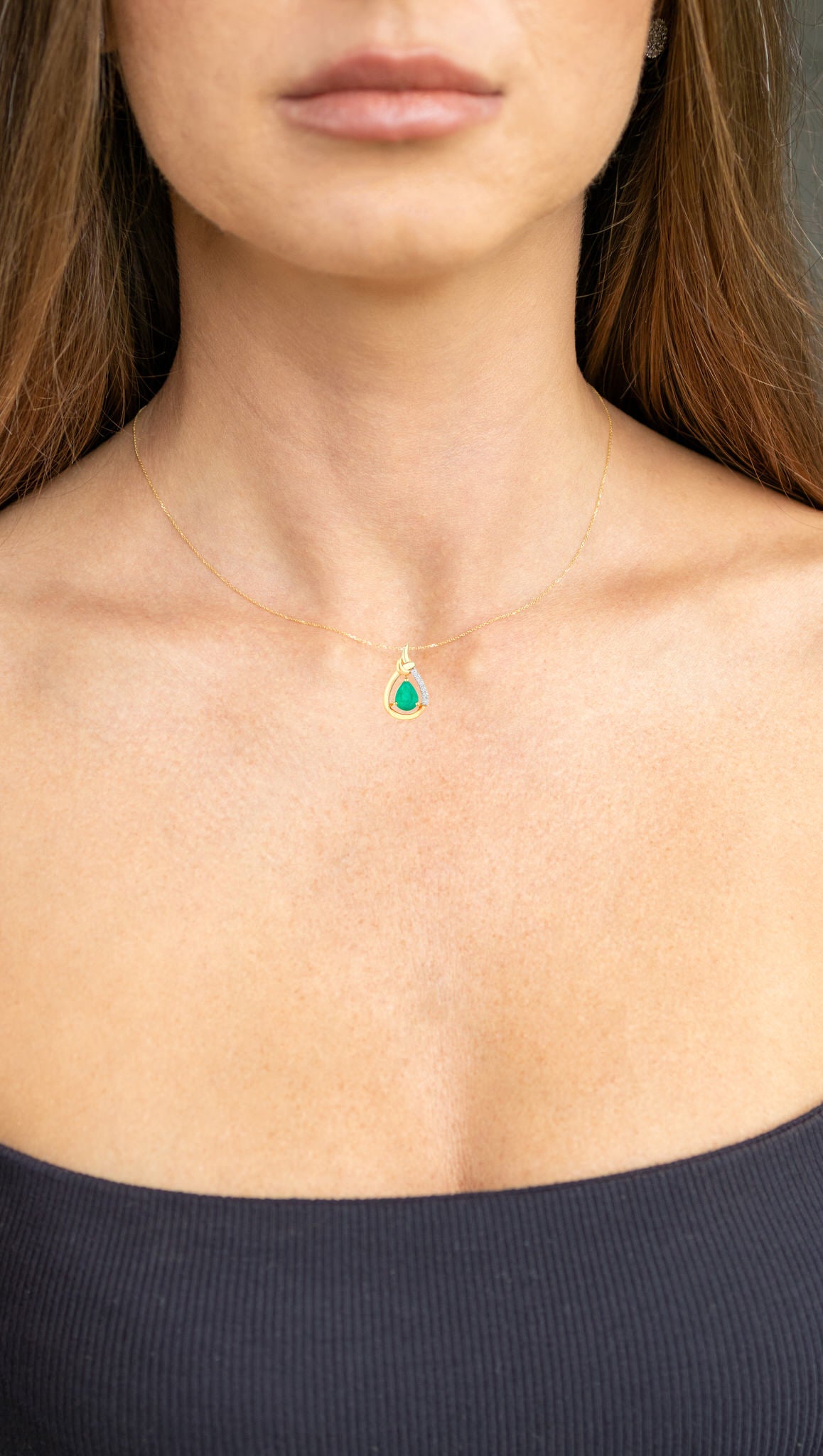 Zambian Emerald Pendant Necklace Diamonds 1.19 Carats 10K Yellow Gold