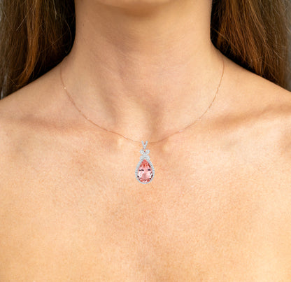Morganite Pendant Necklace Diamond Setting 8.12 Carats 14K Rose Gold