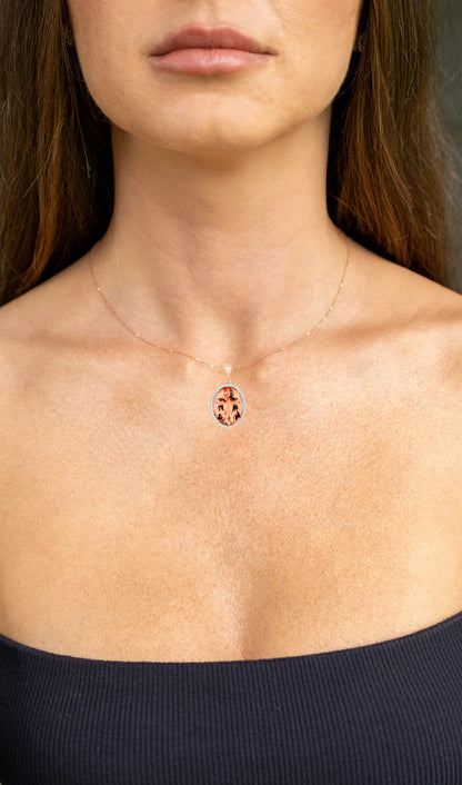 Morganite Pendant Necklace Diamond Halo 22 Carats 14K Rose Gold