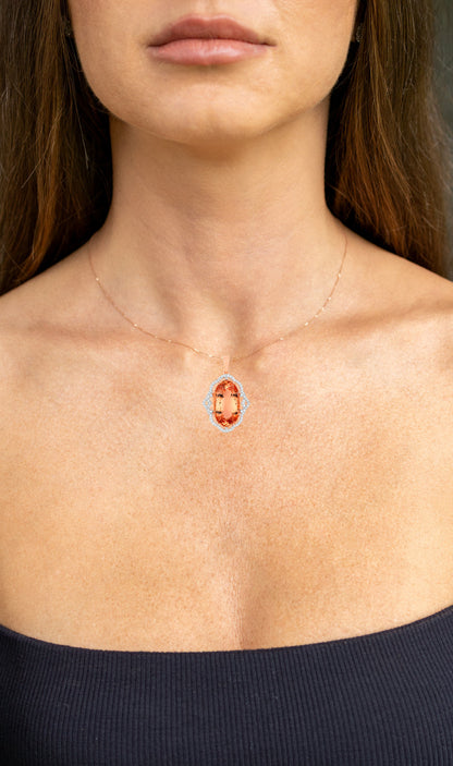 Morganite Pendant Necklace Diamonds 27 Carats 14K Rose Gold