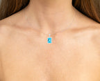 Blue Topaz Pendant Necklace Diamond Setting  5.84 Carats Sterling Silver