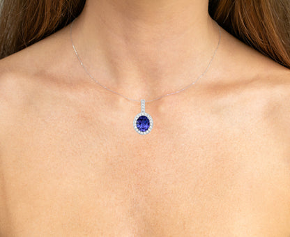 Tanzanite Pendant Necklace Diamond Setting 10.1 Carats 18K White Gold