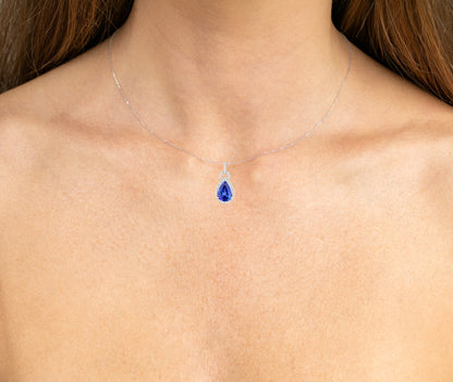 Tanzanite Pendant Necklace Diamonds 3.48 Carats 14K White Gold