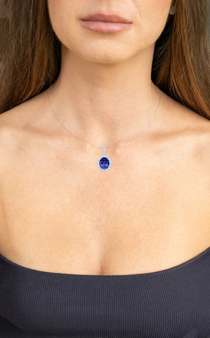 Tanzanite Pendant Necklace Diamond Setting 10.1 Carats 18K White Gold