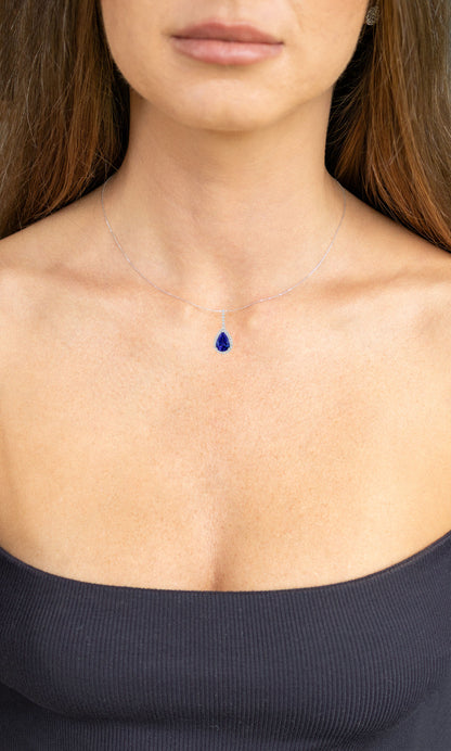 Pear Cut Tanzanite Pendant Diamond Setting 3.04 Carats 14K White Gold