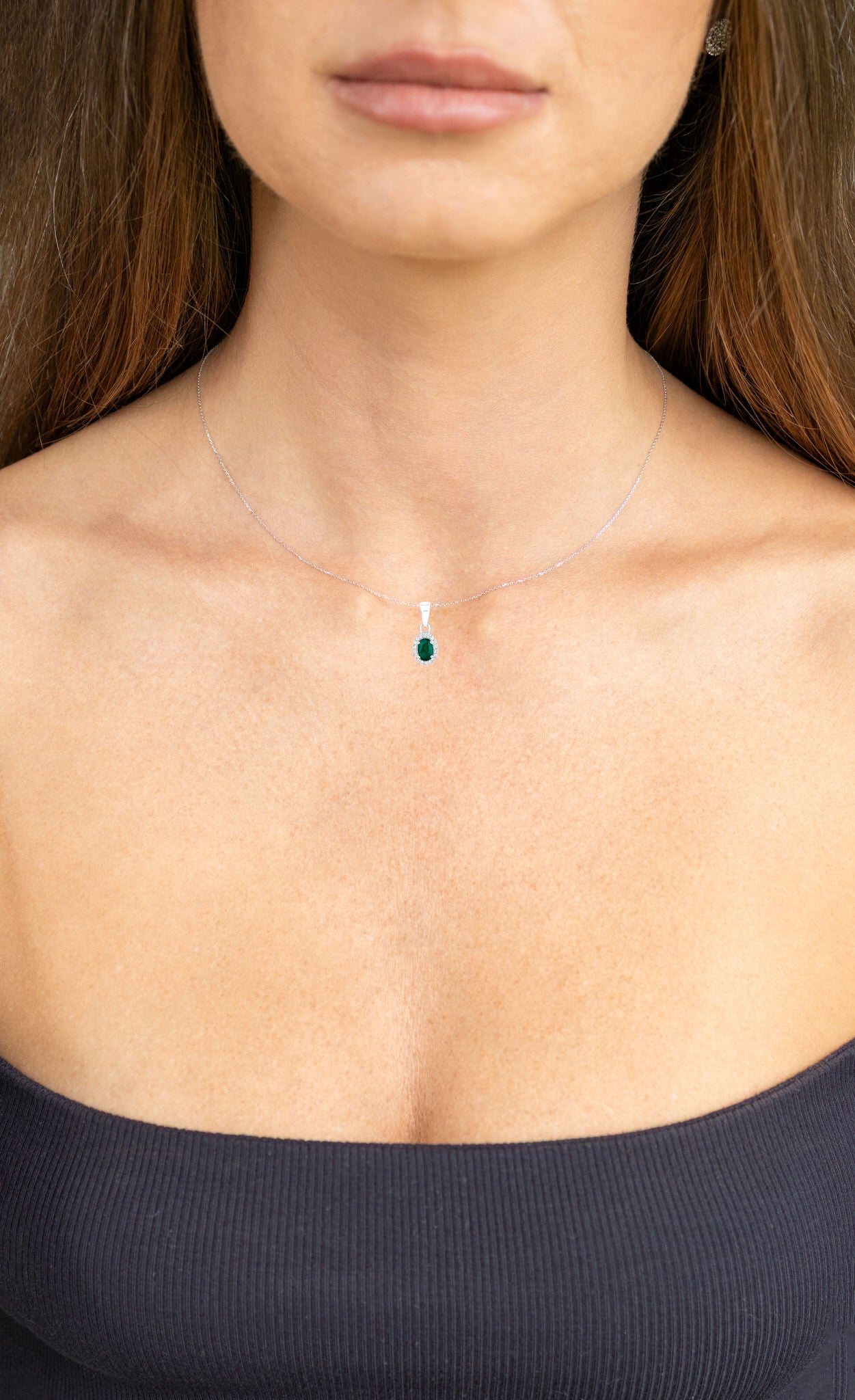 Zambian Emerald Pendant Necklace With Diamonds 0.81 Carats 14K White Gold