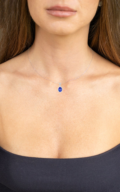 Tanzanite Pendant Necklace With Diamond Halo 2.8 Carats Total 14K Gold