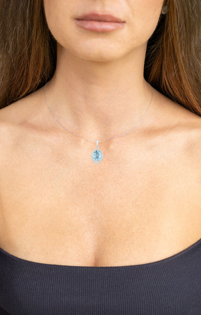 Oval Cut Aquamarine Pendant Necklace Diamond Setting 3.86 Carats 14K White Gold