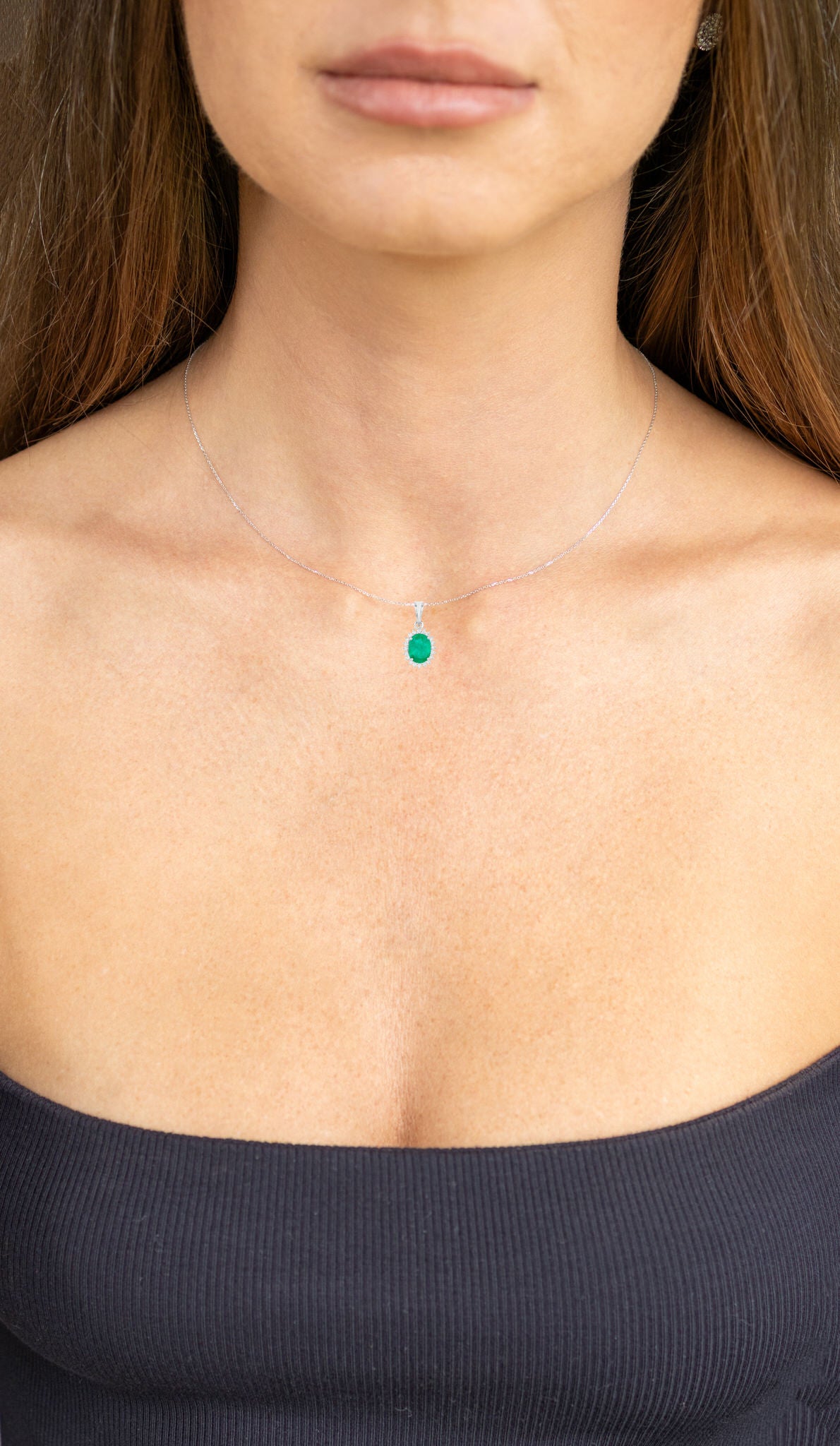 Zambian Emerald Pendant Necklace Diamonds 1.35 Carats 10K White Gold