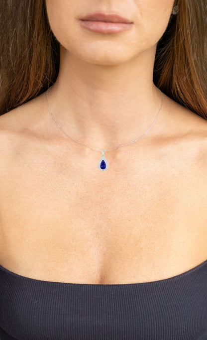 Tanzanite Pendant Necklace Diamond Setting 2.65 Carats 14K White Gold