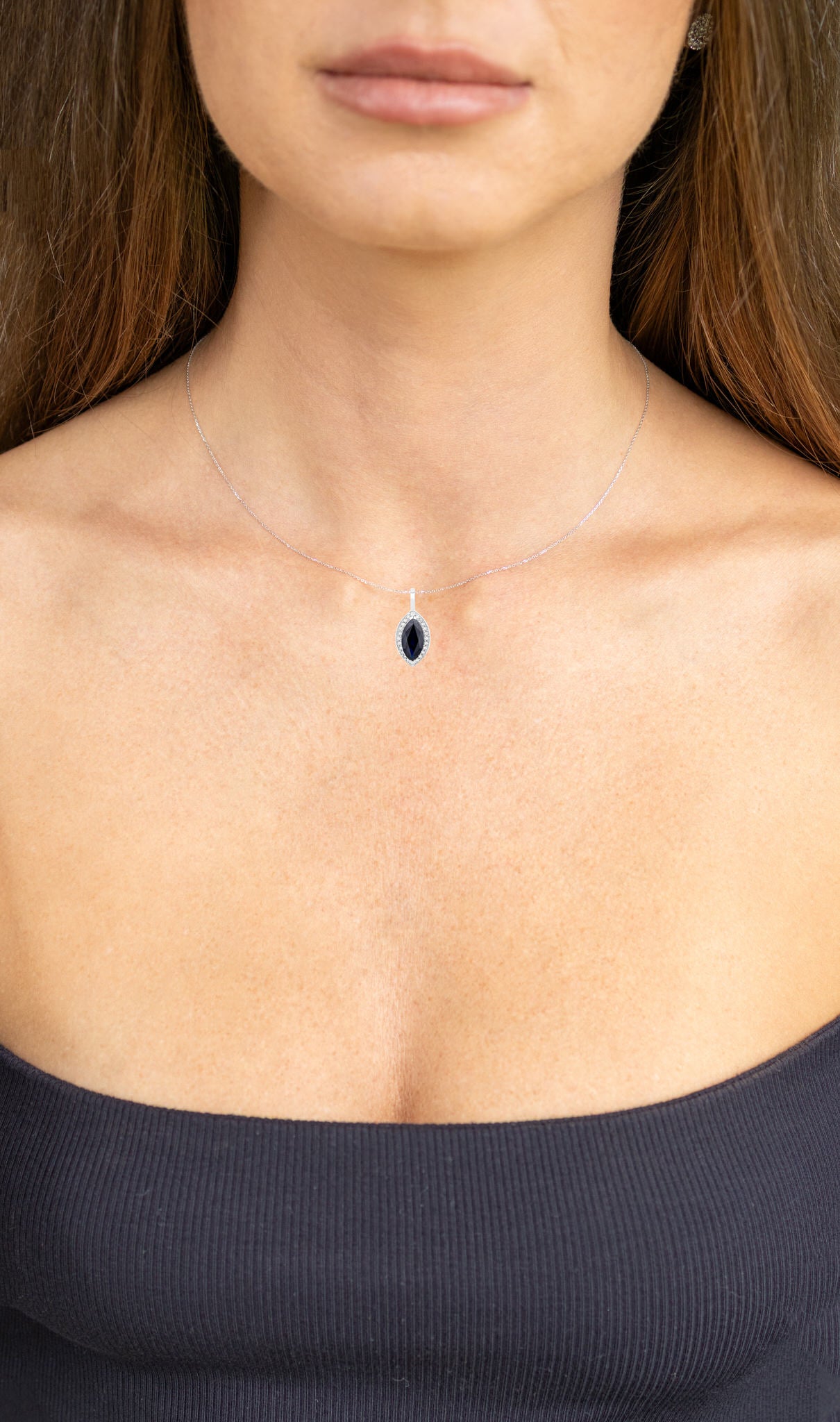 Blue Sapphire Pendant Necklace Diamonds 2.28 Carats 10K White Gold