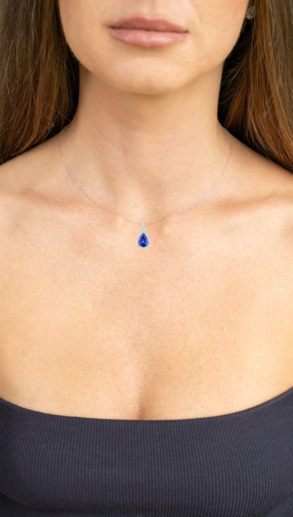 Tanzanite Pendant Necklace Diamonds 3.48 Carats 14K White Gold