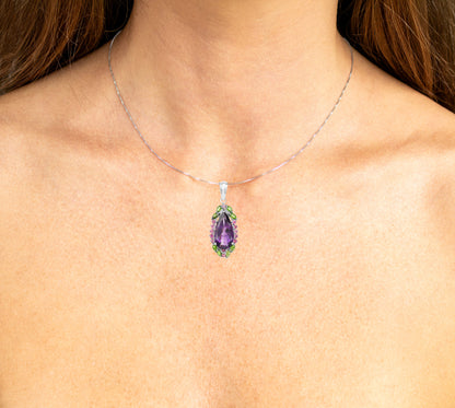 Tropical Pendant Necklace Amethyst Rhodolite Chrome Diopside 6.2 Carats